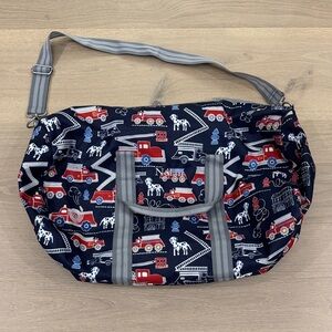 Pottery Barn Kids Navy Firetruck Print Tote Bag - Red & White Accents - “Nolan”
